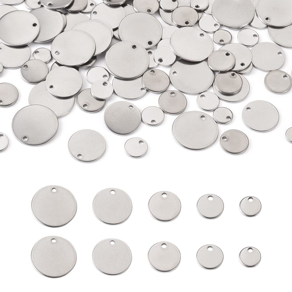 3489 Pandahall 100Pcs 304 Stainless Steel Blank Stamping Tag Charms 5 Size